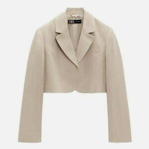 Zara Linen Blend Cropped Blazer Jacket